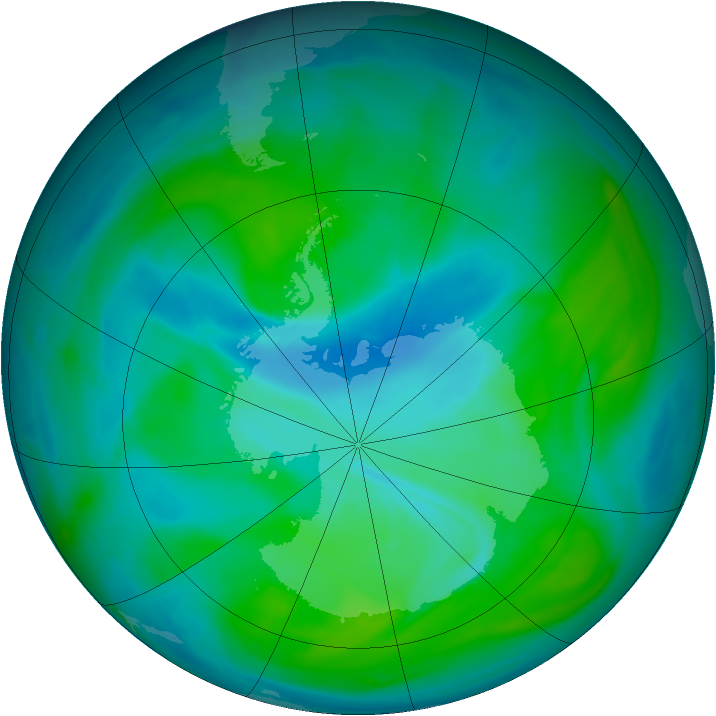 Antarctic ozone map for 01 January 2008